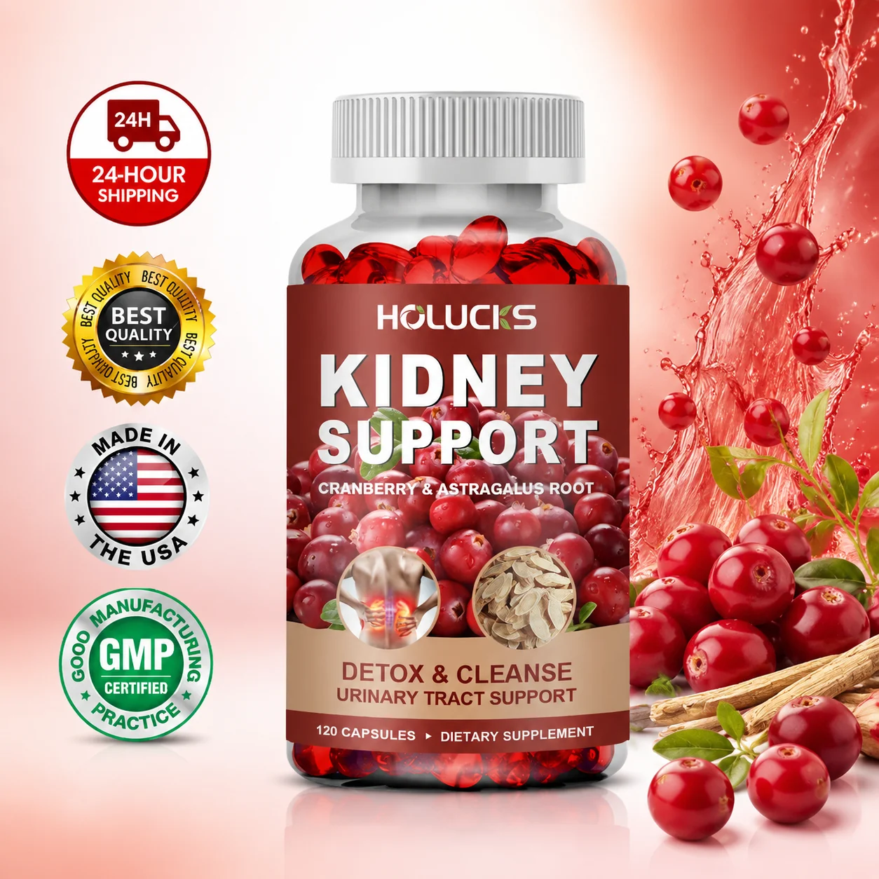 Health Wellness & Psychology - Natural Kidney Cleanse Capsules, with Cranberry,